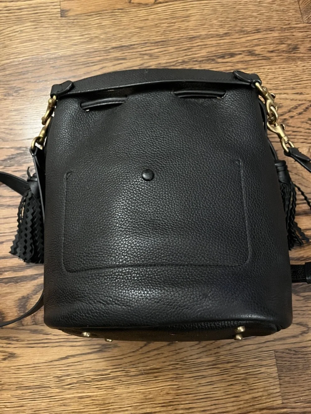 COACH Lora Bucket Bag With Whipstitch Detail Black Pebbled Leather 651